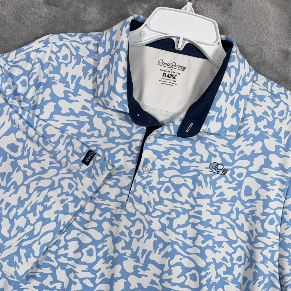 Good Good Golf Polo Shirt Mens XL Blue Camo Printed Stretch Performance